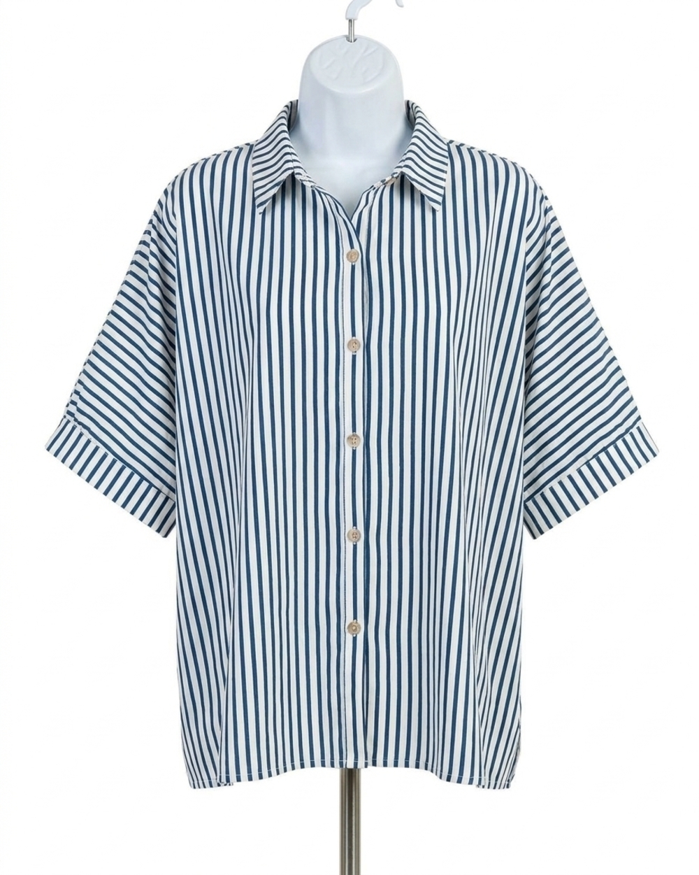 NEW ZENANA addison button down shirt in white with coral stripe